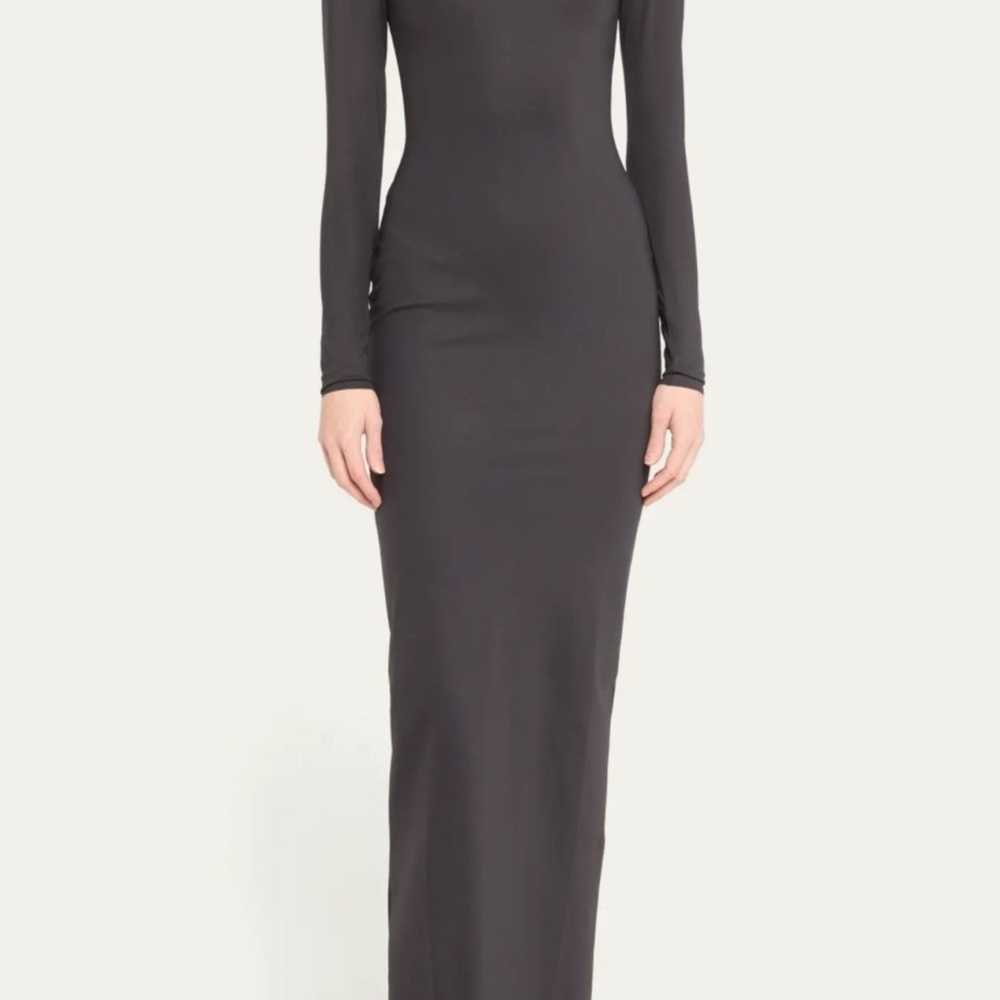 SKIMS Onyx Long Sleeve Dress with Built In Shape Wear